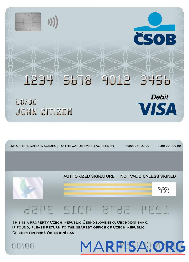 Printable Czech republic ceskoslovenská obchodní bank visa debit card t example